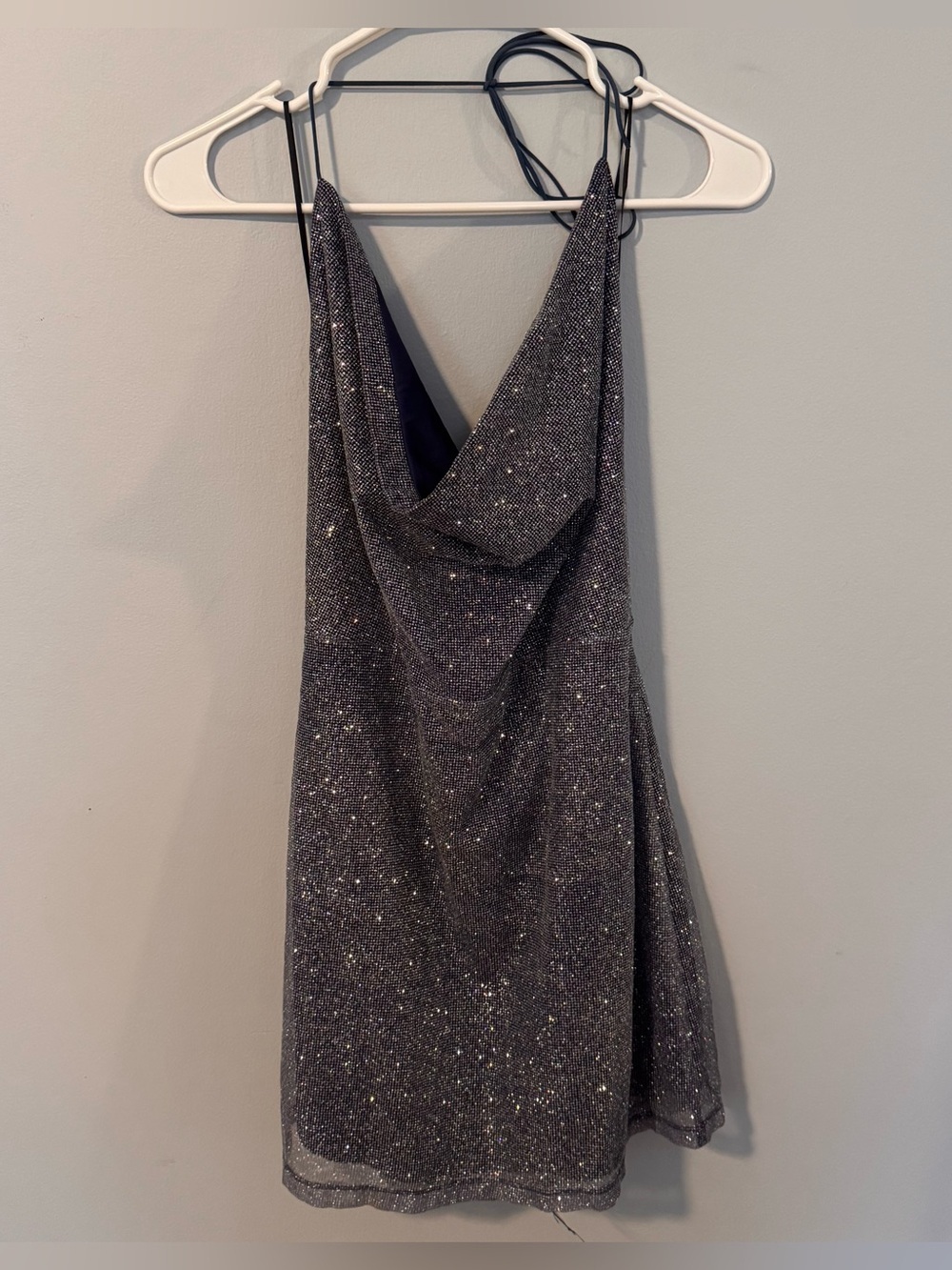 Hello Molly Eternal Disco Dark Silver Glitter Mini Dress US 8 Cowl Neck Backless